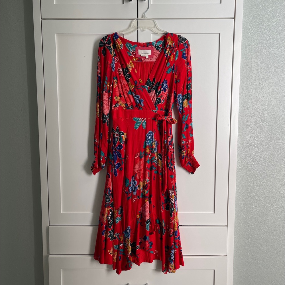 Anthropologie red floral print dress. Excellent condition.